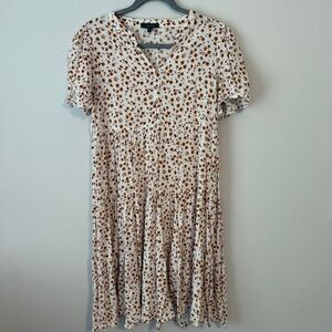 MIROH Floral White and Brown Dress Medium
